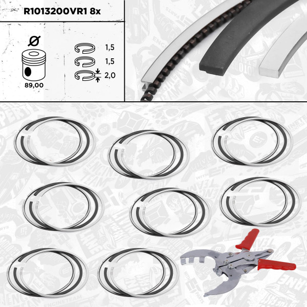 R1013200VR1, Stempelringsett, Sada píst.kr.(8) - repair kit N63, ET ENGINETEAM, BMW 5(F10) 6 (F11) 7 (F01) X5 (E70) X6 (E71) 650 i xDrive N63 B44 A 2010+, 11257574822, 7574822