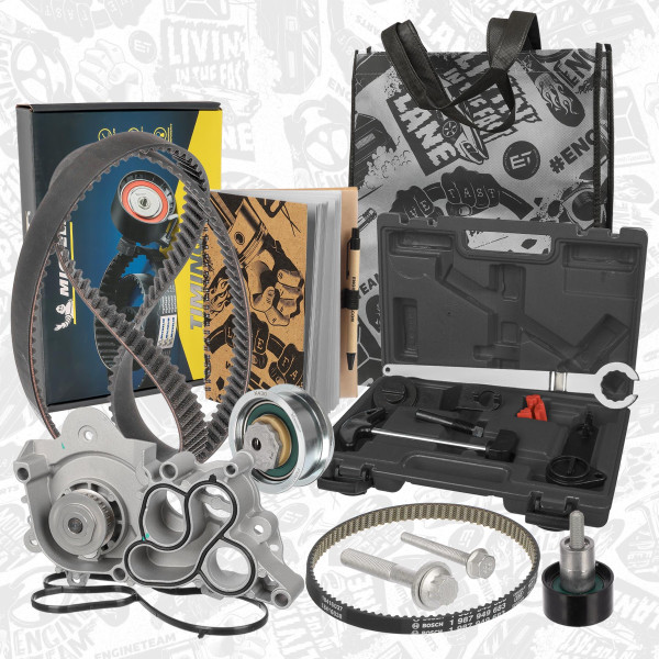 RM0031VR3, Vannpumpe & registerreim sett, řemen rozvod.sada 1,2/1,4 TSI/TGI / vodní pumpa,nářadí,řemen, ET ENGINETEAM, Audi Seat Skoda VW A1 A3 Q2 Q3 A4 Ibiza Alhambra Arona Ateca Yet Fabia Superb Octavia Kodiaq Karoq Citigo Tiguan Polo T-Cross Passat Golf Caddy Arteon 1,2/1,4 TSI/TGI CHPA 2015+, 04E109119C, 04E109119F, 04E109119L, 04E198119, 04E198119A, 04E121600D, 04C121600K, 04E121600AR, 04E121600P, 04E121600AD, 04E121600H, 04E121600AL, 04E121605E, 04E121605F