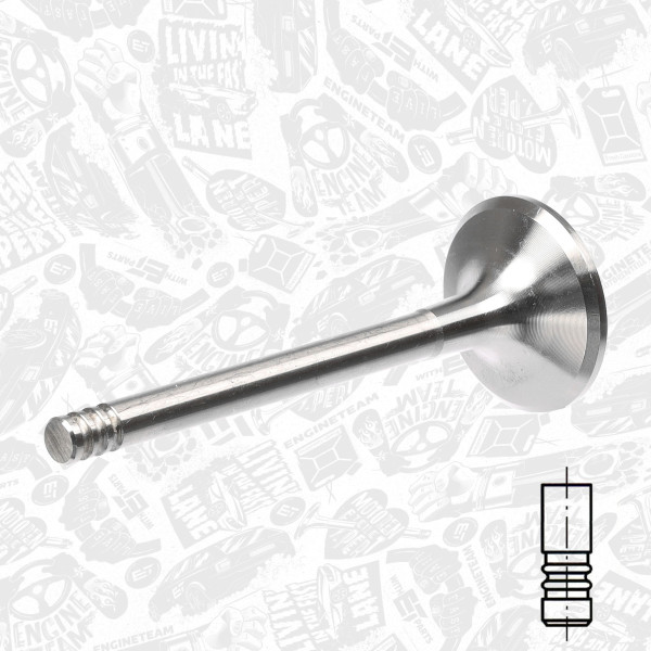 VE0084, Utløpsventil, Ventil výfuk.EX (1) 1,6 Oct., ET ENGINETEAM, Skoda VW Audi Seat Toyota 1,3/1,6/1,8/2,0/2,6i 1988-2008, 037109611B, 048109611B, 078109611C, 90169315, 33416, R4807/R, V94080, V94303, V94584