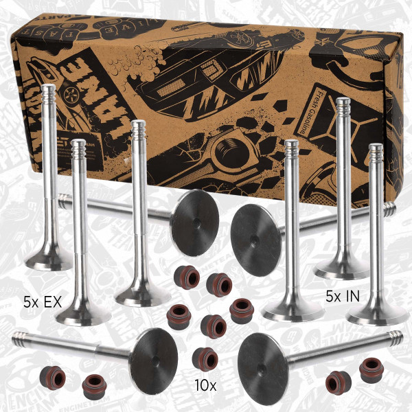 VS0003, Ventilsett, innsugs-/utløpsventil, Ventil set IN/EX 2,5TDI/tes.ventil, ET ENGINETEAM, VW Transporter Crafter APA BJK CEBB 2,5 TDI 2000+, 046109611C, 046109611E, 028109611F, 046109611F, 026109675