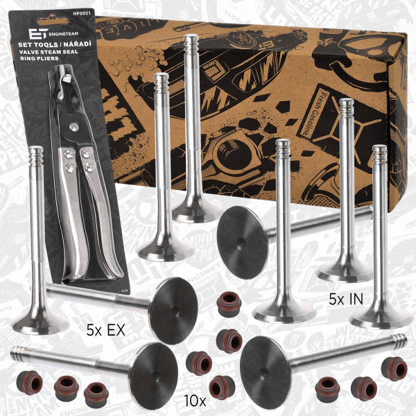 VS0003VR1, Ventilsett, innsugs-/utløpsventil, Ventil set IN/EX 2,5TDI/tes.ventil,kleště, ET ENGINETEAM, VW Transporter Crafter APA BJK CEBB 2,5 TDI 2000+, 046109611C, 046109611E, 028109611F, 046109611F, 026109675