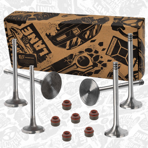 VS0004, Ventilsett, innsugs-/utløpsventil, Ventil set IN/EX 1,4TDI/tes.ventil, ET ENGINETEAM, Audi Seat Skoda VW A4 A6 Alhambra Toledo Leon Fabia Octavia Roomster Golf Passat 1,4TDI 2000+, 038109611B, 038109601B, 027109675, 047109675