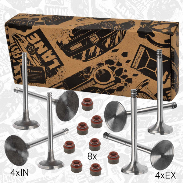 VS0005, Ventilsett, innsugs-/utløpsventil, Ventil set IN/EX 1,9TDI/tes.ventil, ET ENGINETEAM, Audi Seat Skoda VW A4 A6 Alhambra Toledo Leon Fabia Octavia Roomster Golf Passat 1,9TDI 2000+, 038109611B, 038109601B, 027109675, 047109675