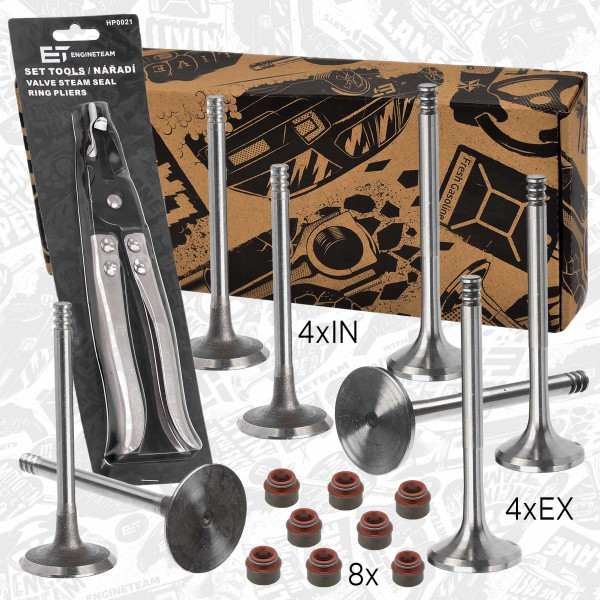 VS0005VR1, Ventilsett, innsugs-/utløpsventil, Ventil set IN/EX 1,9TDI/tes.ventil,kleště, ET ENGINETEAM, Audi Seat Skoda VW A4 A6 Alhambra Toledo Leon Fabia Octavia Roomster Golf Passat 1,9TDI 2000+, 038109611B, 038109601B, 027109675, 047109675