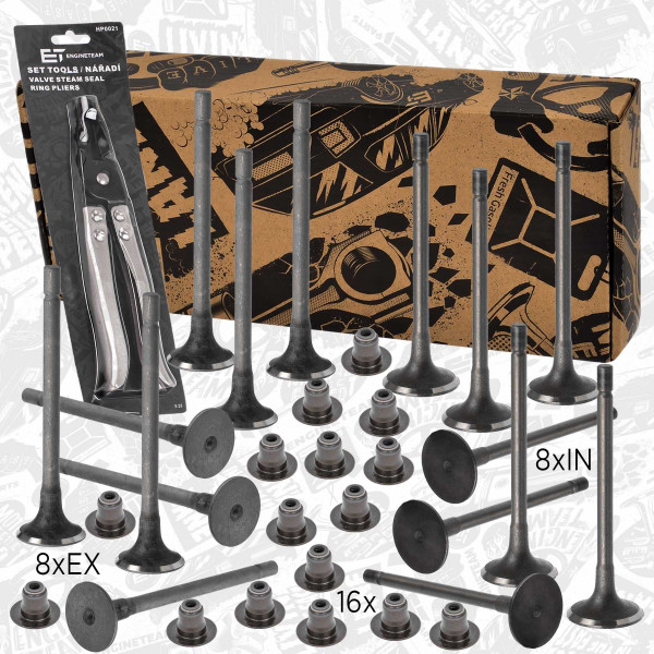 VS0007VR1, Ventilsett, innsugs-/utløpsventil, Ventil set IN/EX 2,2CRDI/tes.ventil,kleště, ET ENGINETEAM, Hyundai i30/Santa Fé, Kia Ceed/Sportage 2,0/2,2CRDi D4EA/D4EB 2001+, 22212-27000, 22212-27001, 22211-27000, 22211-27001, 22224-27000, 22224-27900