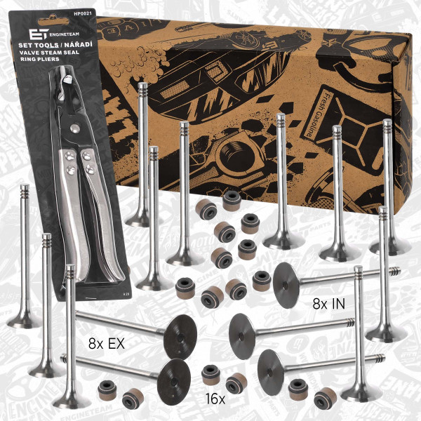 VS0008VR1, Ventilsett, innsugs-/utløpsventil, Ventil set IN/EX 2,0TDI/tes.ventil,kleště, ET ENGINETEAM, Audi Seat Skoda VW  A3 A4 Altea Leon Octavia Superb Golf Passat AZV BKD 2,0 TDI 2007+, 03G109611D, 03G109601B, 036109675A, 06B109675B, 06J105675, 06K109675