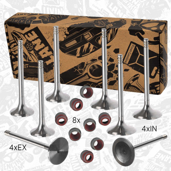 VS0009, Ventilsett, innsugs-/utløpsventil, Ventil set IN/EX 1,6/tes.ventil, ET ENGINETEAM, Audi Seat Skoda VW A4 A6 Cordoba Ibiza Leon Octavia Superb Golf Bora Passat ARK ADZ 1,6/1,8 2000+, 078109611C, 048109611B, 078109601B, 078109601A, 078109601E, 078109601F