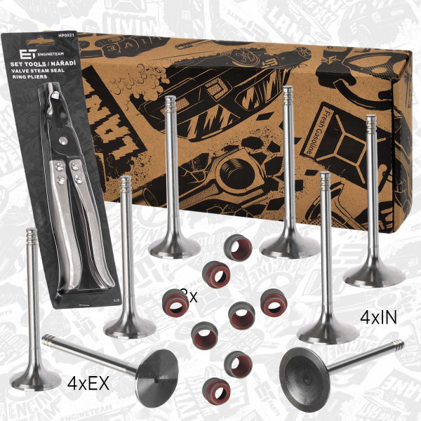 VS0009VR1, Ventilsett, innsugs-/utløpsventil, Ventil set IN/EX 1,6/tes.ventil,kleště, ET ENGINETEAM, Audi Seat Skoda VW A4 A6 Cordoba Ibiza Leon Octavia Superb Golf Bora Passat ARK ADZ 1,6/1,8 2000+, 078109611C, 048109611B, 078109601B, 078109601A, 078109601E, 078109601F