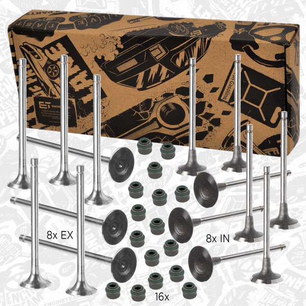 VS0011, Ventilsett, innsugs-/utløpsventil, Ventil set IN/EX 1,6i/tes.ventil, ET ENGINETEAM, Citroen Berlingo/C4/C5, Peugeot 206/307/308  1,6i NFU (TU5JP4) 2000+
, 0949A8, 0949C5, 948E0, 0948A9, 0956.38, 0956.40, 0948e0