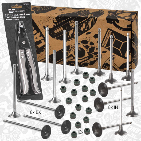 VS0011VR1, Ventilsett, innsugs-/utløpsventil, Ventil set IN/EX 1,6i/tes.ventil,kleště, ET ENGINETEAM, Citroen Berlingo/C4/C5, Peugeot 206/307/308  1,6i NFU (TU5JP4) 2000+
, 0949A8, 0949C5, 948E0, 0948A9, 0956.38, 0956.40, 0948e0