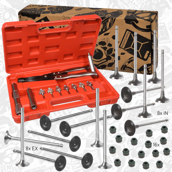 VS0011VR2, Ventilsett, innsugs-/utløpsventil, Ventil set IN/EX 1,6i/tes.ventil,nářadí, ET ENGINETEAM, Citroen Berlingo/C4/C5, Peugeot 206/307/308  1,6i NFU (TU5JP4) 2000+, 0949A8, 0949C5, 948E0, 0948A9, 0956.38, 0956.40, 0948e0