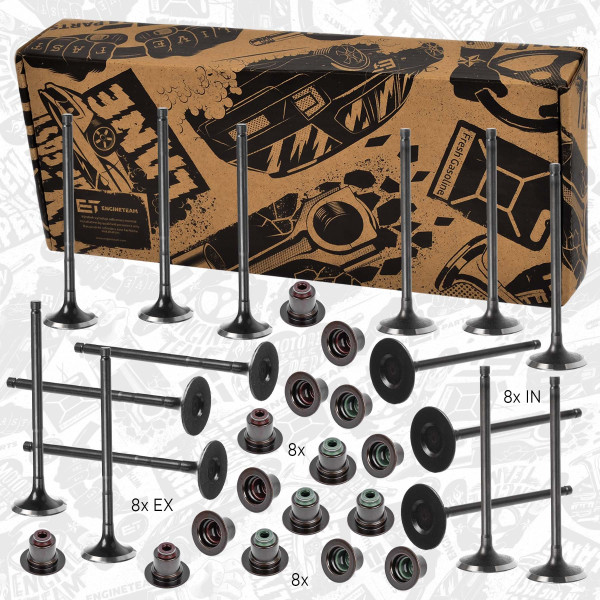 VS0012, Ventilsett, innsugs-/utløpsventil, Ventil set IN/EX 1,8/tes.ventil, ET ENGINETEAM, Ford Volvo C-Max Focus Mondeo C30 S40 CDBA CSDA 1,8 2006+, 1324690, 8694780, 1324691, 8694781, 1151825, 2283090, 3S4G6A517AA, 3S4G6A517AB, 1119848, 1206655, 1S7G6A517BF, 1S7G6A517BG, 1S7G6A517BH, 2283098
