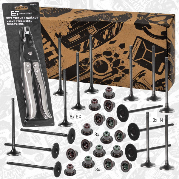 VS0012VR1, Ventilsett, innsugs-/utløpsventil, Ventil set IN/EX 1,8/tes.ventil,kleště, ET ENGINETEAM, Ford Volvo C-Max Focus Mondeo C30 S40 CDBA CSDA 1,8 2006+, 1324690, 8694780, 1324691, 8694781, 1151825, 2283090, 3S4G6A517AA, 3S4G6A517AB, 1119848, 1206655, 1S7G6A517BF, 1S7G6A517BG, 1S7G6A517BH, 2283098