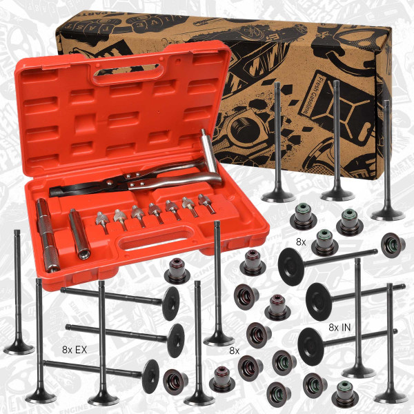 VS0012VR3, Ventilsett, innsugs-/utløpsventil, Ventil set IN/EX 1,8/tes.ventil, nářadí, ET ENGINETEAM, Ford Volvo C-Max Focus Mondeo C30 S40 CDBA CSDA 1,8 2006+, 1324690, 8694780, 1324691, 8694781, 1151825, 2283090, 3S4G6A517AA, 3S4G6A517AB, 1119848, 1206655, 1S7G6A517BF, 1S7G6A517BG, 1S7G6A517BH, 2283098