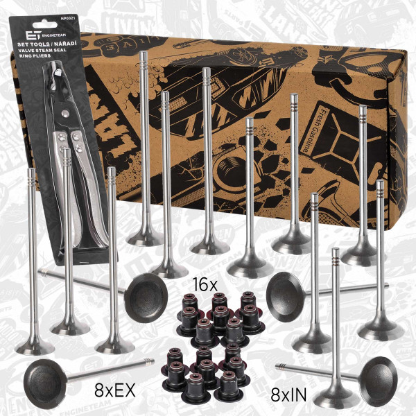 VS0013VR1, Ventilsett, innsugs-/utløpsventil, Ventil set IN/EX 1,6/tes.ventil,kleště, ET ENGINETEAM, Citroen Berlingo/C3/C4/C5, Peugeot 207/308 1,4/1,6i/VTi 2007+
, 11347533885, 753388580, 0949.F6, 11347533884, 753388480, 0948.F9