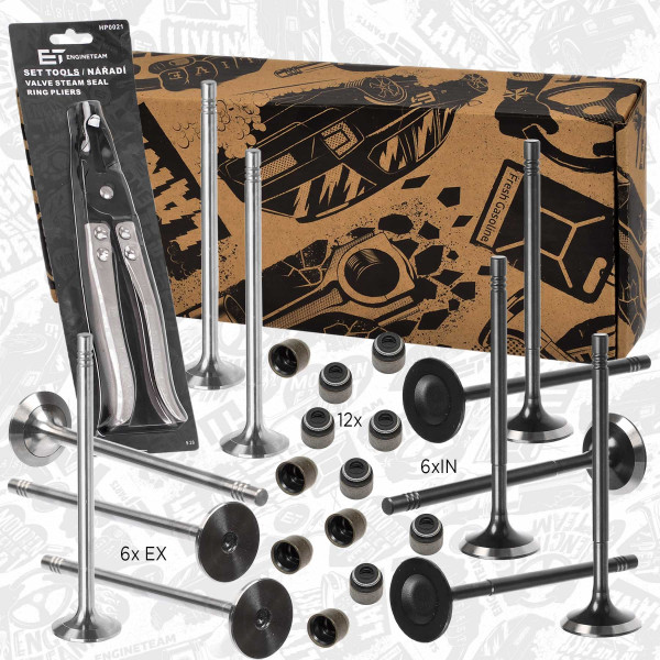 VS0015VR1, Ventilsett, innsugs-/utløpsventil, Ventil set IN/EX 0,9/tes. Ventil, ET ENGINETEAM, Dacia Nissan Renault Smart Logan Sandero Qashqai Juke Twingo Clio ForTwo ForFour 0,9 H4B 400 2014+, 132025379R, A2000530100, 2810530200, 132027223R, A2810530200, 13201-3562R, 132013562R, 2000530100, 132017322R, 2810530100, 13201-7322R, A2810530100, 1320753Y00, 132075H60A, A2000530000, 132076485R, 13207EN21A, 2000530000