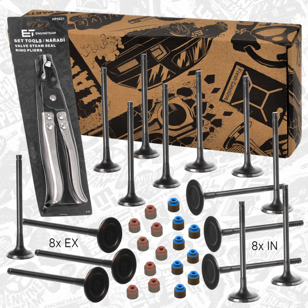 VS0019VR1, Ventilsett, innsugs-/utløpsventil, Ventil set IN/EX 1,4/1,6 16V /těs.,kleště, ET ENGINETEAM, Hyundai Kia Accent i30 ix35 i40 Tucson Carens Cee'd Rio Pro Cee'd Sportage 1,4/1,6 16V G4FA 2012+, 22211-2B400, 22212-2B000, 22211-2B000, R6567/RNT, R6566/SNT