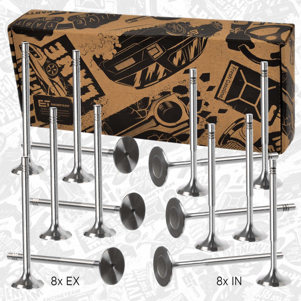 VS0020, Ventilsett, innsugs-/utløpsventil, Ventil set IN/EX 1,2i/1,4i 16V, ET ENGINETEAM, Skoda Roomster Octavia, VW Touran Tiguan 1,4TSI CAXA CGGB 2005+, 036109611K, 036109611AE, 036109601S, 036109601AD, 036109601AK, 036109601AL, 03C109601J, 029VA30529000, 39523, 50009029, R6014/BM, V94117, 029VE30528000, 39522, R6013/S, V94116, R6205/S, V94647