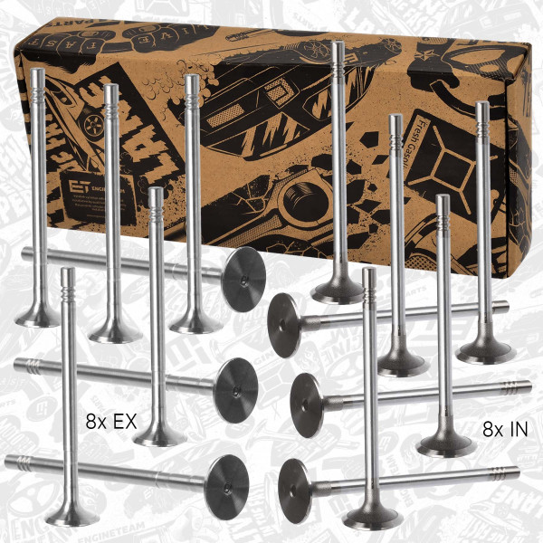 VS0021, Ventilsett, innsugs-/utløpsventil, Ventil set IN/EX 2,2D/HDi/TDCi 4HU/4HV PUMA, ET ENGINETEAM, Citroen Fiat Ford Peugeot 2,2D/HDi/TDCi 4HU/4HV PUMA 2004+, 0949.E3, 9660640080, 9660035980, 9675709680, 0948.E6, 9675708880, 031VA31675000, 539035, 826390, R6509/RCR, V98029, 031VE31674000, 539034, 826380, R6508/SCR, V98028