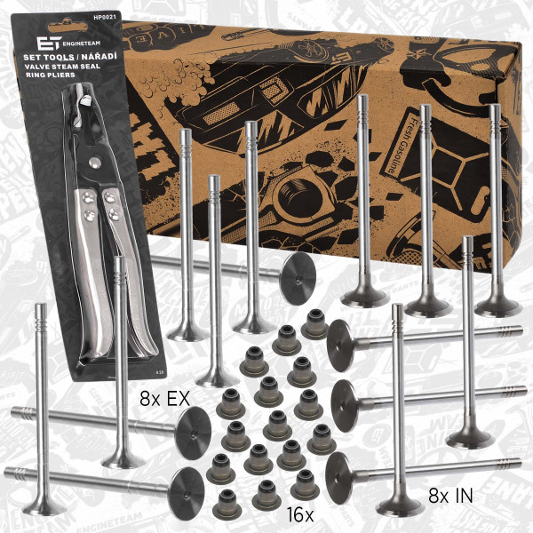 VS0021VR2, Ventilsett, innsugs-/utløpsventil, Ventil set IN/EX 2,2D/HDi/TDCi PUMA /+těsnění ventilu,kleště, ET ENGINETEAM, Citroen Fiat Ford Peugeot Jumper Ducato Boxer 2,2D/HDi/TDCi 4HU/4HV PUMA 2004+, 0949.E3, 9660640080, 9660035980, 9675709680, 0948.E6, 9660039680, 9675708880, 0956.59, 031VA31675000, 539035, R6509/RCR, 031VE31674000, 539034, R6508/SCR
