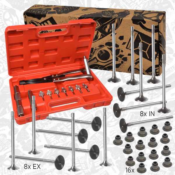 VS0021VR3, Ventilsett, innsugs-/utløpsventil, Ventil set IN/EX 2,2D/HDi/TDCi PUMA /+těsnění ventilu,nářadí, ET ENGINETEAM, Citroen Fiat Ford Peugeot Jumper Ducato Boxer 2,2D/HDi/TDCi 4HU/4HV PUMA 2004+, 0949.E3, 9660640080, 9660035980, 9675709680, 0948.E6, 9660039680, 9675708880, 0956.59, 031VA31675000, 539035, R6509/RCR, 031VE31674000, 539034, R6508/SCR
