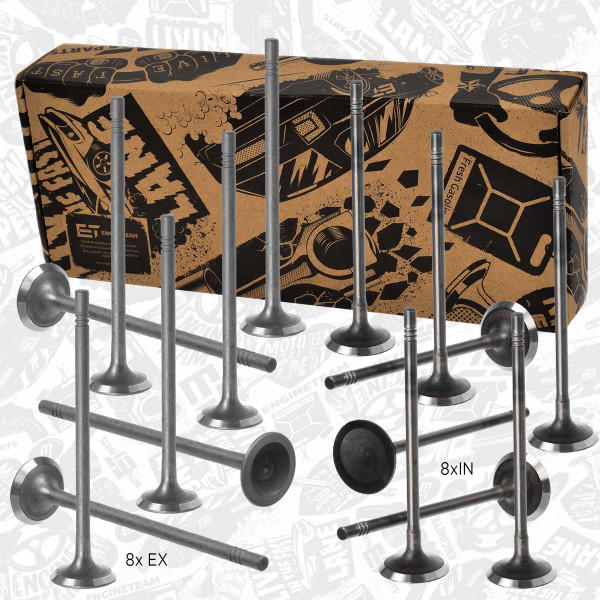 VS0022, Ventilsett, innsugs-/utløpsventil, Ventil set IN/EX 1,0 Turbo /16ks, ET ENGINETEAM, Opel Adam Astra Mokka Insignia B 14 XFT 1,0 Turbo 2014+, 12637241, 641122, 12636317, 642101, 291133, 291134