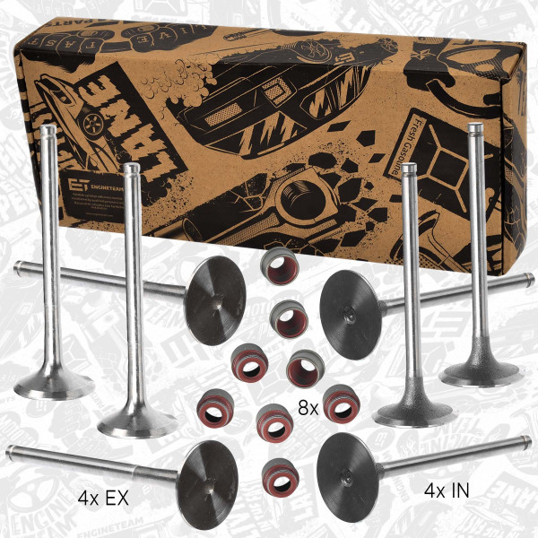 VS0023VR1, Ventilsett, innsugs-/utløpsventil, Ventil set IN/EX 1,4/1,6i /těs., ET ENGINETEAM, Dacia Logan, Renault Clio/Megane/Logan 1,4/1,6i 1985+, 7701465090, 7701468149, 7700865832, 7700273371, 7701465088, 511018, R4575/RCR, V91836, 511017, R4574/S, V94442, V91835