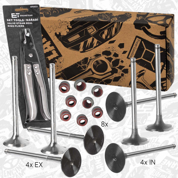 VS0023VR2, Ventilsett, innsugs-/utløpsventil, Ventil set IN/EX 1,4/1,6i /těs.,kleště, ET ENGINETEAM, Dacia Logan, Renault Clio/Megane/Logan 1,4/1,6i 1985+, 7701465090, 7701468149, 7700865832, 7700273371, 7701465088, 511018, R4575/RCR, V91836, 511017, R4574/S, V94442, V91835