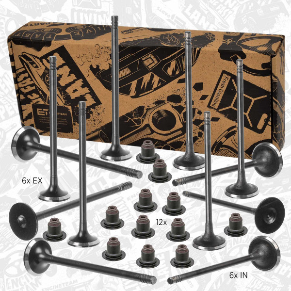 VS0025, Ventilsett, innsugs-/utløpsventil, Ventil set IN/EX 1,0 EcoBoost, ET ENGINETEAM, Ford B-Max C-Max Fiesta Focus Mondeo Tourneo Transit M2GA SFCA 1,0 EcoBoost 2012+, CM5G6505FA, 1760589, 1760588, CM5G6505EA, 1760579, CM5G6507CB, 1791865, BM5G-6571-CA, BM5G6571CA, 181118, R6820/RCR, V95178, 181120, R6819/SNT, V95156
