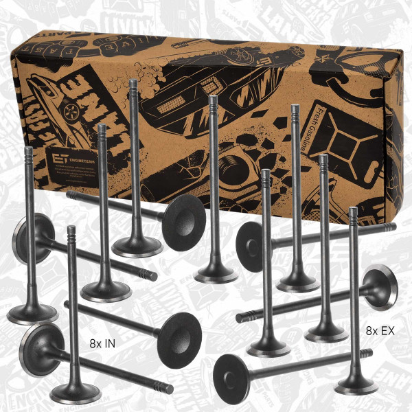 VS0027, Ventilsett, innsugs-/utløpsventil, Ventil set IN/EX 1,6i EcoBoost, ET ENGINETEAM, Ford B-Max C-Max Grand-C-Max Fiesta Focus Galaxy Kuga Mondeo S-Max Volvo S60 S80 V40 V60 V70 1,6Ti 1,6EcoBoost 1,6TDCi IQDA IQDB 2011+, 1755220, 31422384, 1800892, 31375559, 1800711