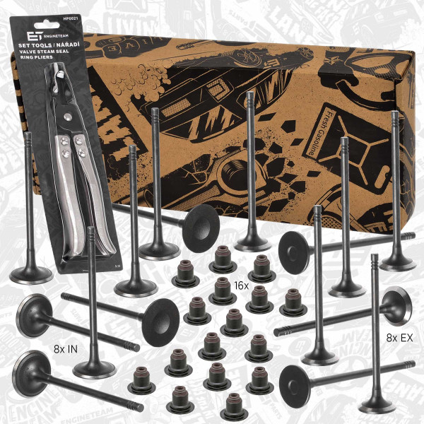 VS0027VR1, Ventilsett, innsugs-/utløpsventil, Ventil set IN/EX 1,6i EcoBoost /kleště,simering, ET ENGINETEAM, Ford B-Max C-Max Grand-C-Max Fiesta Focus Galaxy Kuga Mondeo S-Max Volvo S60 S80 V40 V60 V70 1,6Ti 1,6EcoBoost 1,6TDCi IQDA IQDB 2011+, 1791865, 31370986, 31422384, BM5G-6571-CA, 31375559, BM5G6571CA, 1755220, 1800892, 1800711