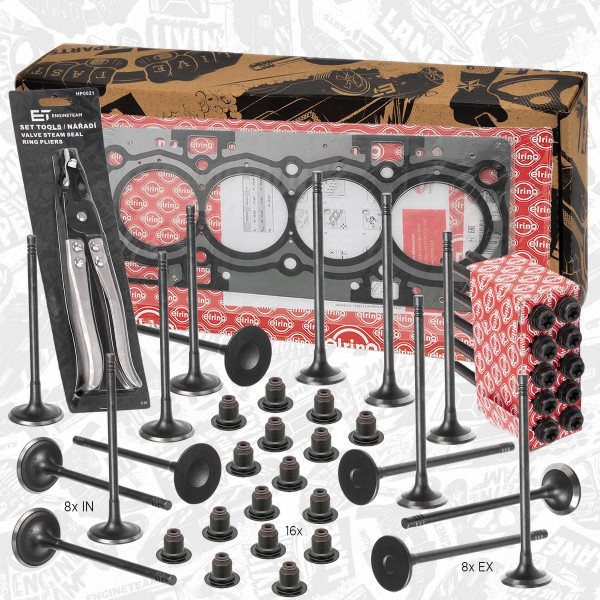 VS0027VR2, Ventilsett, innsugs-/utløpsventil, Ventil set IN/EX 1,6i EcoBoost /kleště,těs.,šrouby, ET ENGINETEAM, Ford C-Max Fiesta Focus Grand C-Max Kuga Mondeo S-Max V40 JQDA JTDA 1,6 EcoBoost 2011+, 1800711, 31375559, 1755220, 31422384, 1800892, 31370986, 1791865, 31460680, BM5G-6571-CA, 1765604, 1849263, BM5G-6051-AD