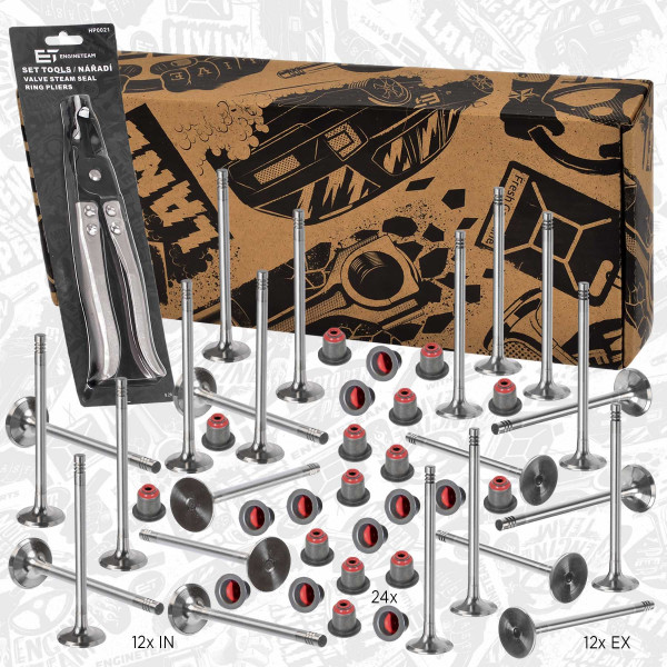 VS0028VR1, Ventilsett, innsugs-/utløpsventil, Ventil set IN/EX M57 D30/ simering, kleště, ET ENGINETEAM, BMW 3 (E46) 330 d 3 (E46) 330 xd 3 Touring (E46) 330 d 3 kupé (E92) 325 d 5 (E39) 525 d 5 (E60) 530 d 5 Touring (E61) 530 xd X5 (E53) 3.0 d X5 (E70) 3.0 sd M57 D30 2006+, 11342247077, LGH101450, 11349071732