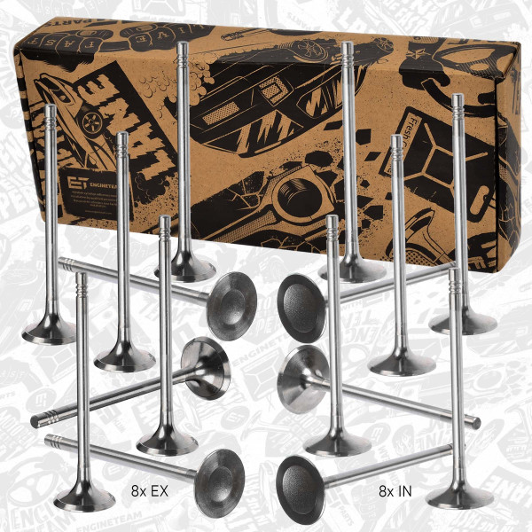 VS0029, Ventilsett, innsugs-/utløpsventil, Ventil set IN/EX 1,2/1,4 16V , ET ENGINETEAM, Opel Astra/Corsa 1,2/1,4i Z 12 XEP Z 14 XEP 2006+, 641095, 9158474, 55564737, 641096, 641354, 90529529, 641364, 641365, 55565339, 55567797, 9158477, 55568832, 90529527, 55570171, 641045, 641051, 641052, 641094, 55568831, 55570170, 29456, R4879/RCR, V94246, 29455, R4878/SCR, V94245