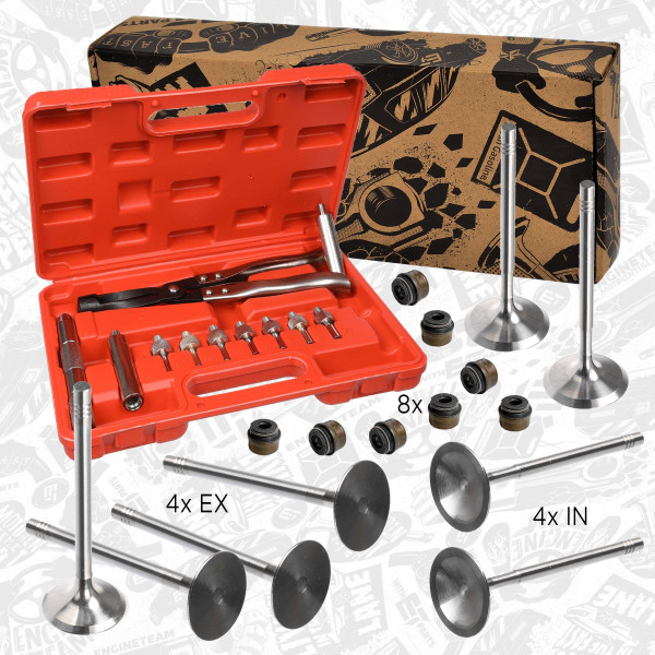 VS0034VR2, Ventilsett, innsugs-/utløpsventil, Ventil set IN/EX 1,2 TSI /těs., nářadí, ET ENGINETEAM, Audi Seat Skoda VW A1 A3 Toledo Ibiza Altea XL Yeti Roomster Rapid Fabia Touran Jetta Golf Caddy 1,2 TSI CBZA CBZB 2009+, 03F109611B, 03F109611C, 03F109601A, 036109675A, 06B109675B, 06J105675, 06J109675, 06K109675