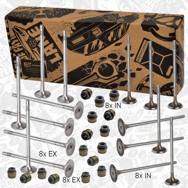 VS0035, Ventilsett, innsugs-/utløpsventil, Ventil set IN/EX 1,2 TSI, ET ENGINETEAM, Audi Seat Skoda VW A3 Leon Yeti Octavia Touran Golf 1,2 TSI CYVA CJZA 2013+, 04E109611K, 04E109601A, 04E109675A, 04E109675G, 05E109675D