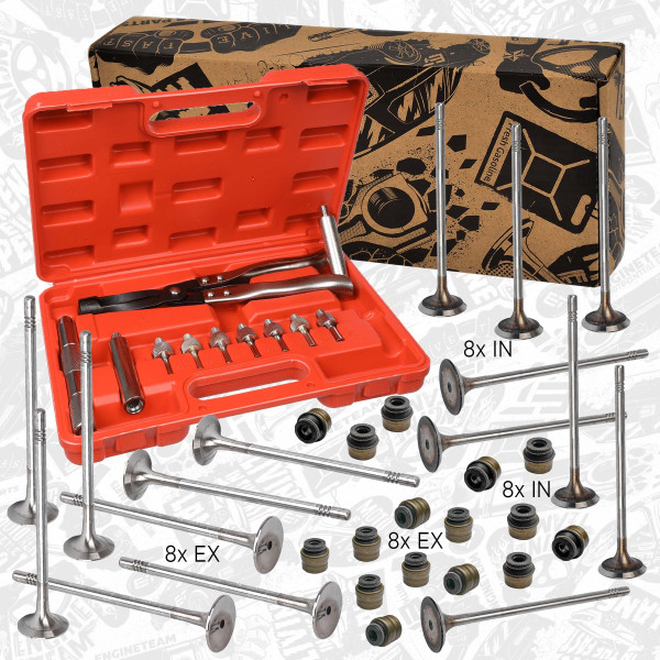 VS0035VR2, Ventilsett, innsugs-/utløpsventil, Ventil set IN/EX 1,2 TSI /těs., nářadí, ET ENGINETEAM, Audi Seat Skoda VW A3 Leon Yeti Octavia Touran Golf 1,2 TSI CYVA CJZA 2013+, 04E109611K, 04E109601A, 04E109675A, 04E109675G, 05E109675D