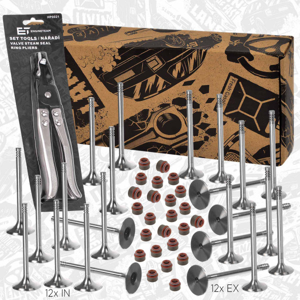 VS0036VR1, Ventilsett, innsugs-/utløpsventil, Ventil set IN/EX 3,0/3,2 /těs., kleště, ET ENGINETEAM, Alfa Romeo Lancia 147 166 156 Sportwagon GTV Spider 932 A.000 2003+, 60560644, 55186770, 60560643