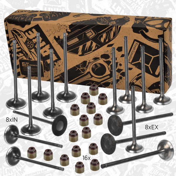 VS0038, Ventilsett, innsugs-/utløpsventil, Ventil set IN/EX  1,6SCe/1,6E-Tech/těs, ET ENGINETEAM, Renault Dacia Captur Clio Fluence Logan Stepway Megane Lodgy Duster Dokker 1,6SCe/1,6E-Tech H4M 429 20015+, 132029606R, 132028257R, 132019075R, 132018521R, 132073851R, 13207CJ40A, 13207ED000