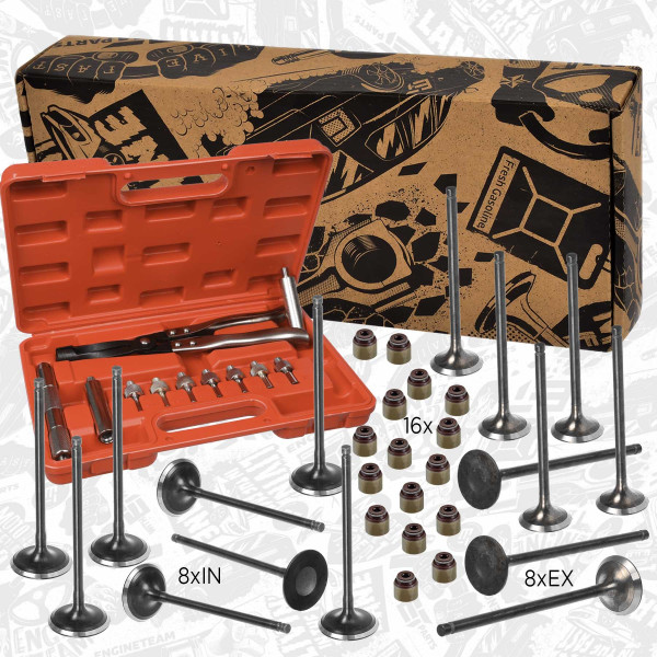 VS0038VR2, Ventilsett, innsugs-/utløpsventil, Ventil set IN/EX  1,6SCe/1,6E-Tech/těs., nářadí, ET ENGINETEAM, Renault Dacia Captur Clio Fluence Logan Stepway Megane Lodgy Duster Dokker 1,6SCe/1,6E-Tech H4M 429 20015+, 132029606R, 132028257R, 132019075R, 132018521R, 132073851R, 13207CJ40A, 13207ED000