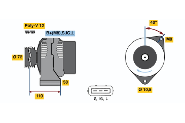 Dynamo - 0986046040 BOSCH - 2995980, 504349338, 500315943