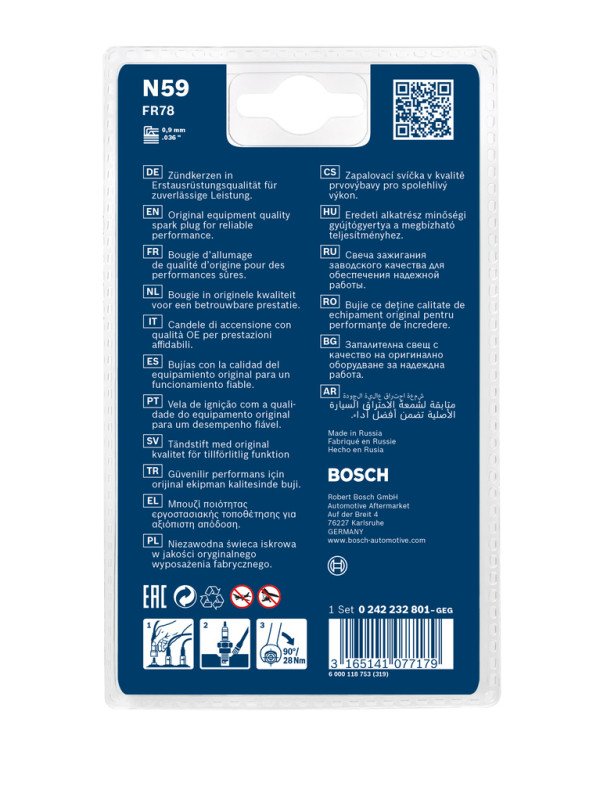 0242232801, Tennplugg, Zapalovací svíčka, BOSCH, FR78, 0241232801, 0241232809, 0242232501