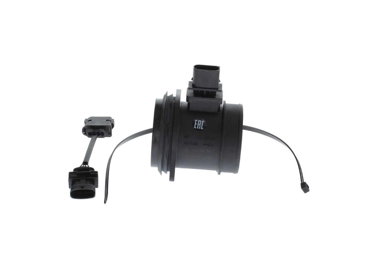 0281006184, Luftmassemåler, Snímač množství protékajícího vzduchu, BOSCH, 30677251, 30677999, 31312734, 31331525, 31459402, 31459405, 0281002730, 0890216, 101384, V95720048, 0281006185, 101500