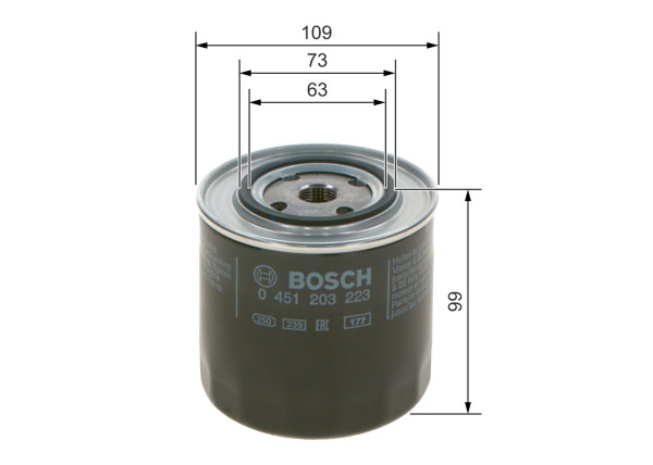 0451203223, Oljefilter, Olejový filtr, BOSCH, 0004434825, 005315520, 028115561B, 04415540, 1015511M91, 1109R2, 1318162, 1901606, 1966279C1, 2060471915000, 4434825, 5000041045, 5577281, 64001006, 90110720303, A720X6714DA, 04415670, 069115561A, 1015511, 13281611, 4712132, 7701008689, 911901107, 93892080, A760X6714RA, 044156701, 053915520, 069115561, 1085801, 4719150