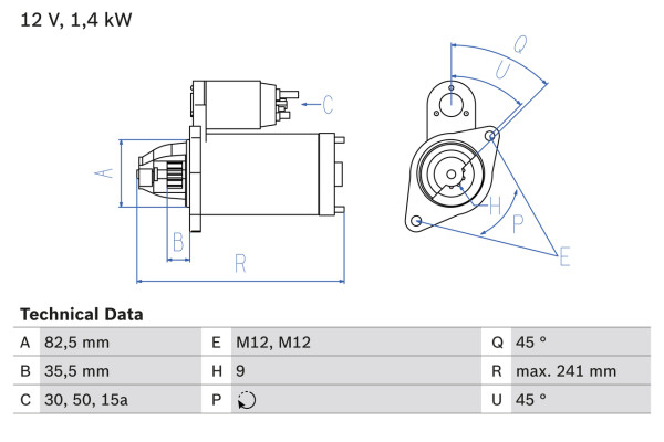 Starter - 0986013600 BOSCH - 1357199, 3523301, 5003564