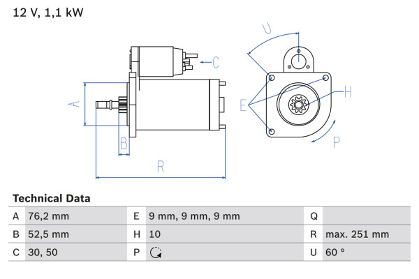 0986016750, Starter, Startér, BOSCH, 02B911023B, 02B911023BX, 0001107005, 455979, 8EA726221-001, CS597, DRS6750, LRS02033, 0001107006, LRS2033, 0001108096, 0001108097