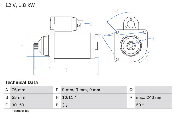 0986016990, Starter, Startér, BOSCH, 02B911023D, 02B911023DX, 02B911023J, 02B911023L, 02B911023LX, 02B911023N, 02B911023NX, 0001124005, 8EA732656-001, CS801, D7RS131, DRS6990, LRT00133, MSR766, 0001124006, 943251228, D7RS31, LRT133, 0001125001, 438077, 0001125002, 458041, 0001125011, 0001125031, 0001125032, 1986S00808