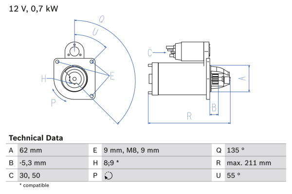 0986017930, Starter, Startér, BOSCH, 5802CR, 5802Q7, 5802Q9, 5802R3, 96262614, 9626261480, 0001116003, 8EA737537-001, CS1111, D7E7, DRS3545, LRT00197, M0T45071ZT, D7E71, LRT197, M000T45071ZT, 188143, M002T13081, 188728, M2T13081, 192539, 438093, 455962