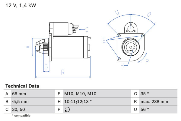 0986018310, Starter, Startér, BOSCH, 1810A101, 5802FJ, K1342792080, K9625382580, 5802M3, K9625382680, 5802M7, 71719608, 5802S3, 71728811, K9625383080, 5802V5, 9625382580, K9656262780, 5802W4, 9625382680, K9656299480, 1342792080, 5802W5, 5802W8, 5802W9, 71716562, 71716563, 96253825, 71716565, 96481116, 71719600, 9648111680, 9827007180, 71719609