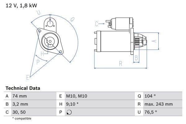 0986018680, Starter, Startér, BOSCH, 281000G010, 281000G020, 0001110132, 458514, 8EA737543-001, DRS8680, JS1135, LRS02099, MS4280000720, 4280000720, LRS2099